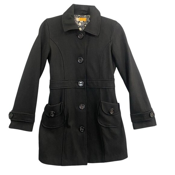 Anthropologie TULLE Women Pea Coat Size S Black Wool Blend Mid Length Stylish - Picture 1 of 12